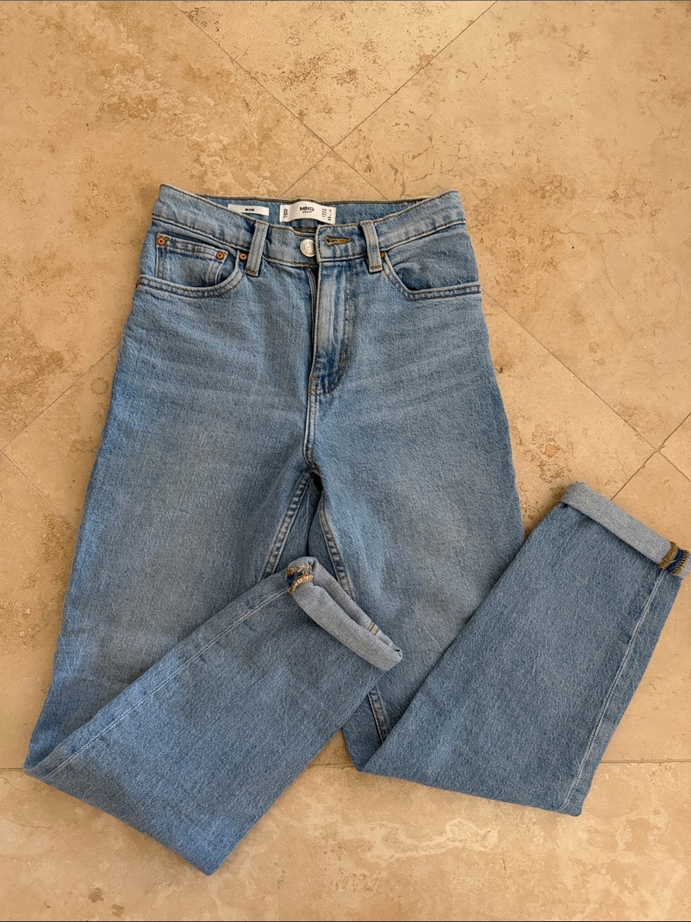 Mango Light Blue High-Rise Straight Jeans